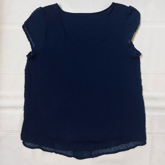 LC Lauren Conrad Swiss Dot SS Pullover Top Blouse Sz L Blue EUC - Picture 7 of 12